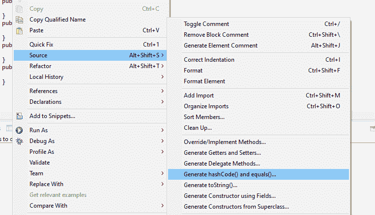 Generate HashCode and Equals In Eclipse