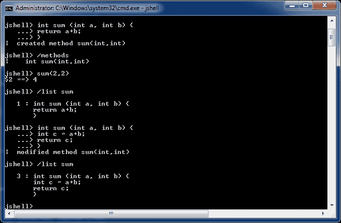 Working with Methods in JShell