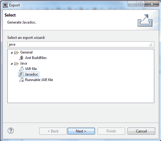 Export Java Doc Option