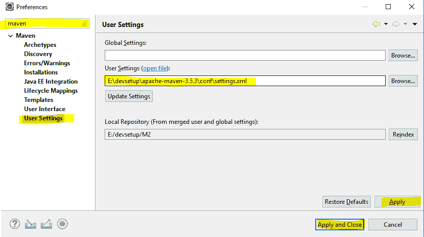 Maven proxy in eclipse