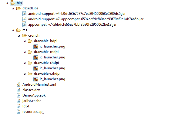 Android bin folder content