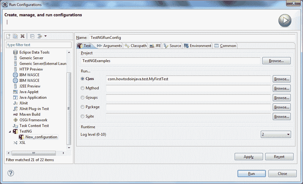 Create new TestNG configuration