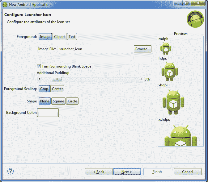 Create Android Project - New Project Wizard - Step 3