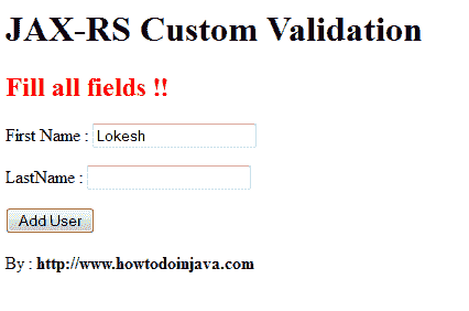 JAX-RS + Ajax  Validation example