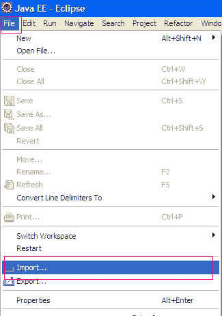 import project menu