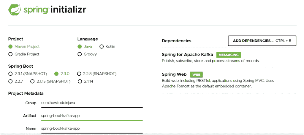 Create Spring boot kafka application