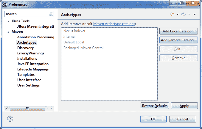 Maven archetype option in eclipse