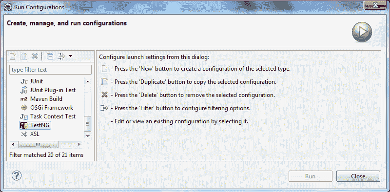 Run Configuration for TestNG