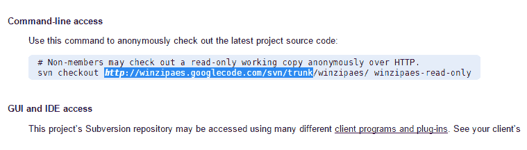 Copy sourcecode checkout URL till trunk