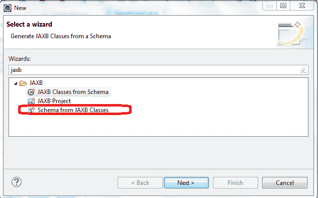 Schema from JAXB Classes Option