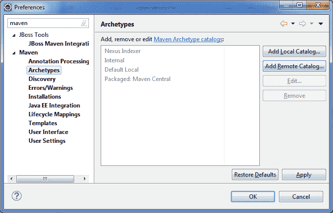 Maven archetype option in eclipse