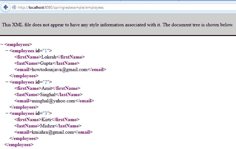Spring REST XML Example - REST API for get all employees
