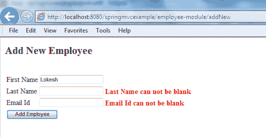 Spring MVC Form Example - Validation Messages