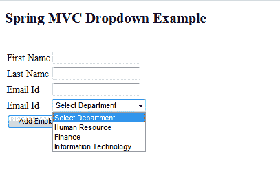 Spring MVC Dropdown Example - Blank Form