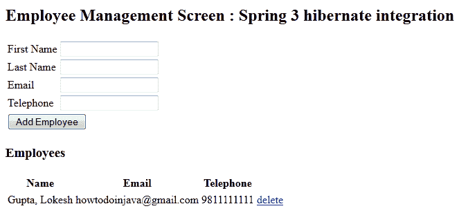 spring 3 + hibernate integration example 