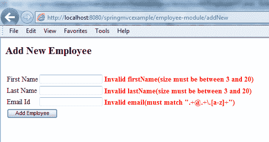 Spring MVC JSR 303 Validation Annotations Example