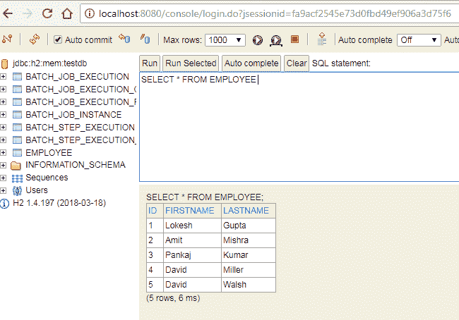 Data in H2 Console