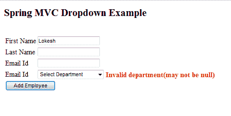 Spring MVC Dropdown Example - Dropdown ValidationSpring MVC Dropdown Example - Dropdown Validation